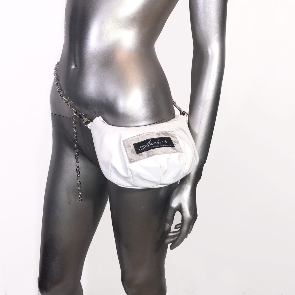 White Patent Leather Convertible Hip Pouch Cross Body Bag Baguette Purse
